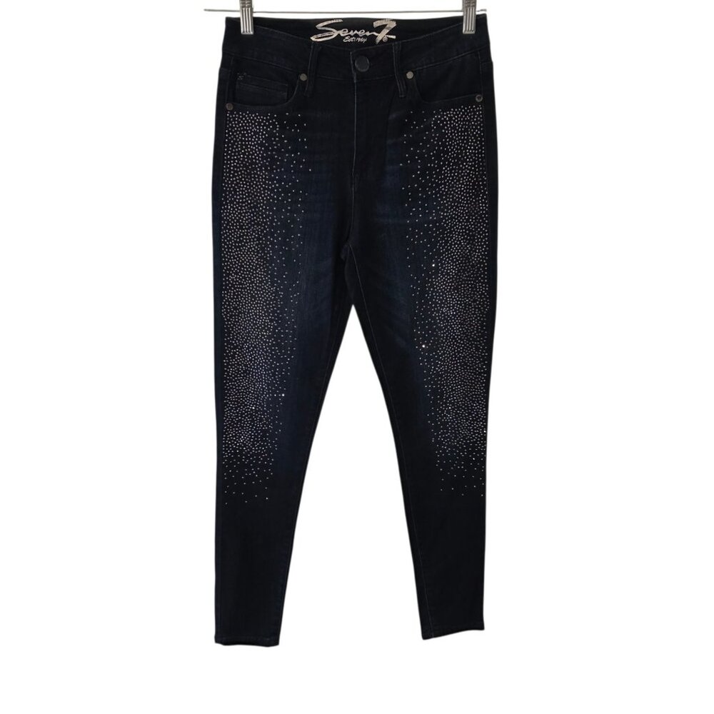 Seven 7 Rhinestone Embellished Jeans‎ High Rise Skinny Blue Denim Womens Size 6